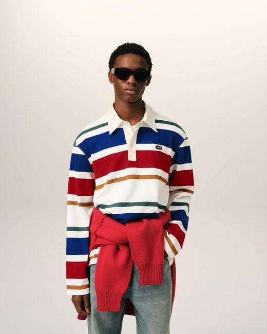 AMI Blue Striped Cotton Polo With Ami Patch