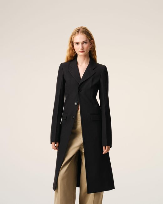 AMI Black New Wool Simple Breasted Fitted Coat