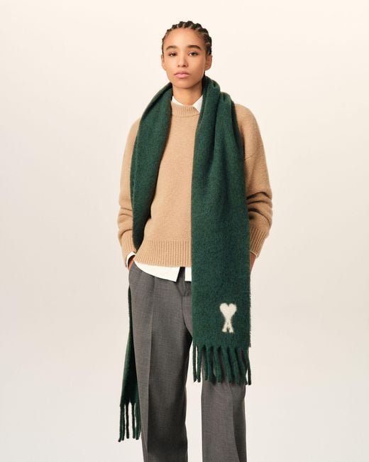 AMI Green Alpaca Scarf With Ami De Coeur