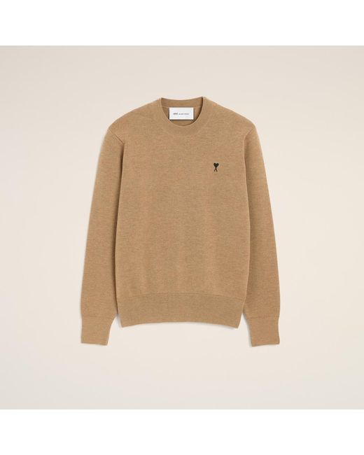 AMI Natural Crewneck Wool Sweater With Ami De Coeur for men