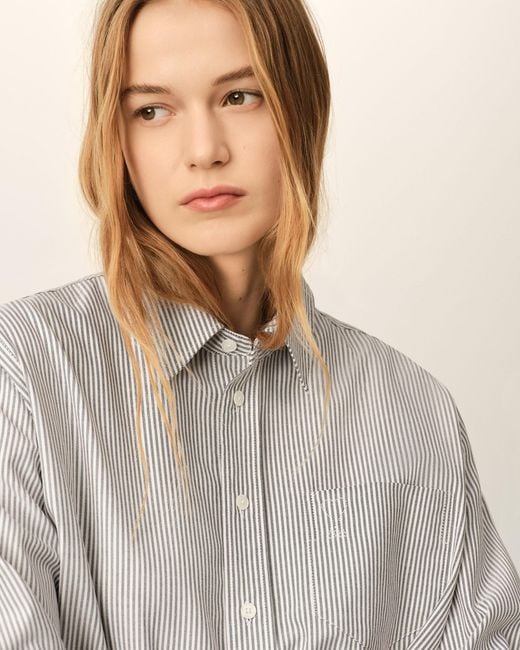 AMI Natural Cropped Striped Cotton Shirt With Embossed Ami De Coeur