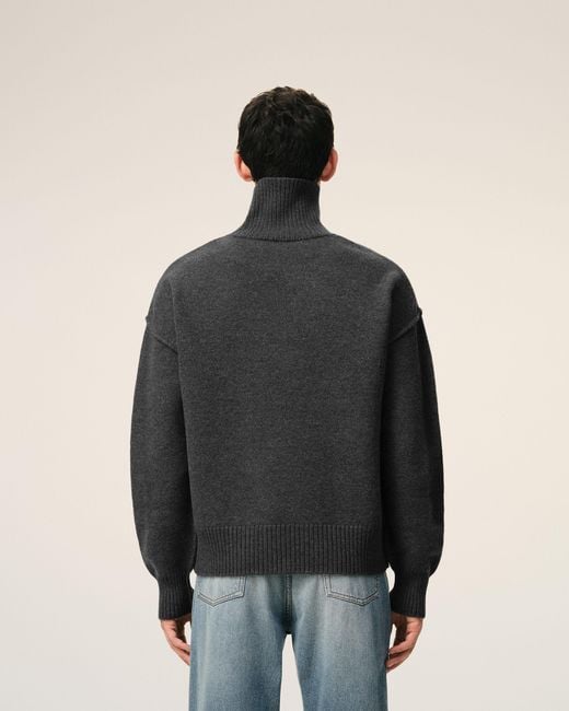 AMI Black Funell Neck Wool Sweater With Ami De Coeur