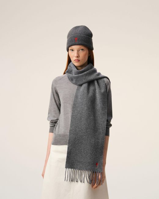 AMI Gray Wool Scarf With Ami De Coeur