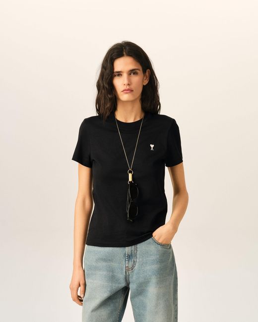 AMI Black Cotton Ami De Coeur Cropped T-Shirt