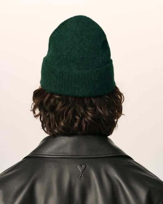 AMI Green Alpaca Beanie With Ami De Coeur