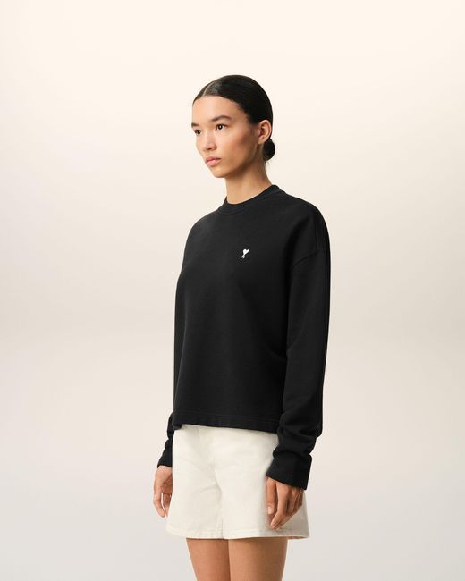 AMI Black Cotton Ami De Coeur Cropped Sweatshirt