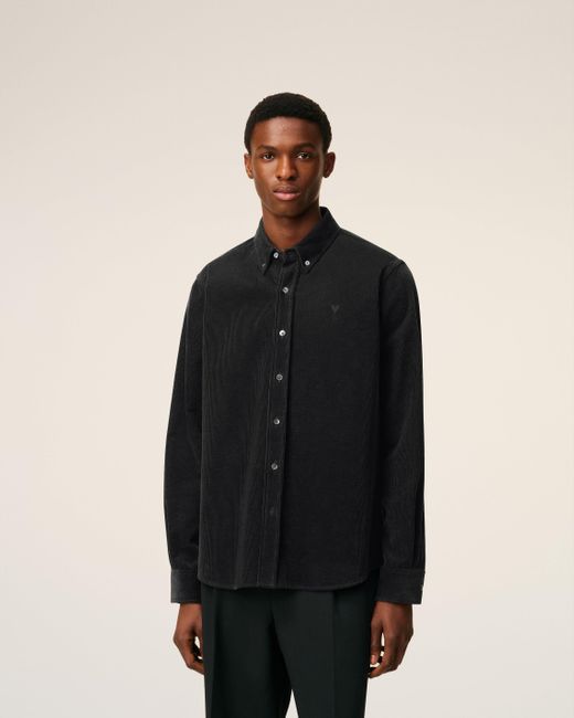 AMI Ami De Coeur Button-Down-Hemd Aus Schwarzer Baumwolle Grau in Black für Herren