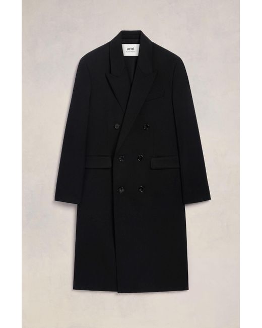 AMI Black Double Breasted Coat for men