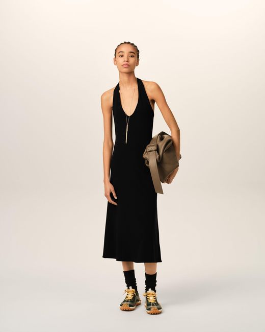 AMI Black Backless Midi Jersey Dress