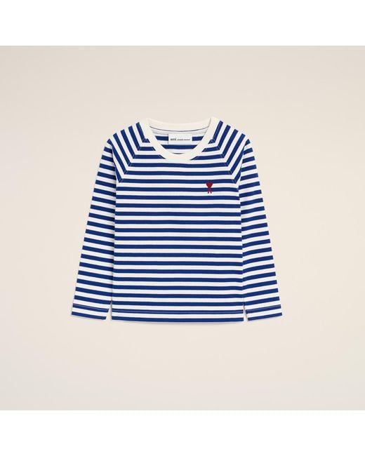 AMI Blue And Mariniere Cotton T-Shirt With Ami De Coeur
