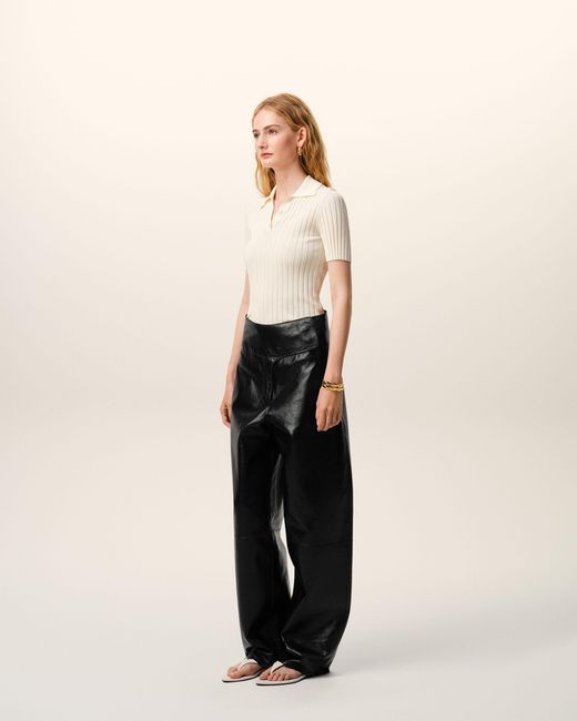 AMI Black Lamb Leather Wrapped Belted Trousers