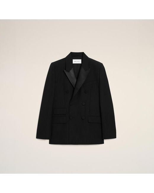 AMI Black New Wool Double Breasted Straight Smocking Jacket for men