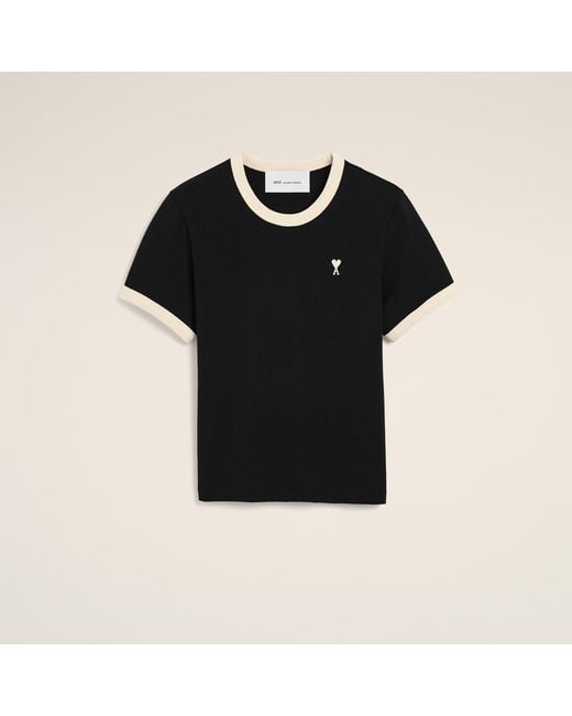 AMI Black Contrasted Cotton T-Shirt With Ami De Coeur