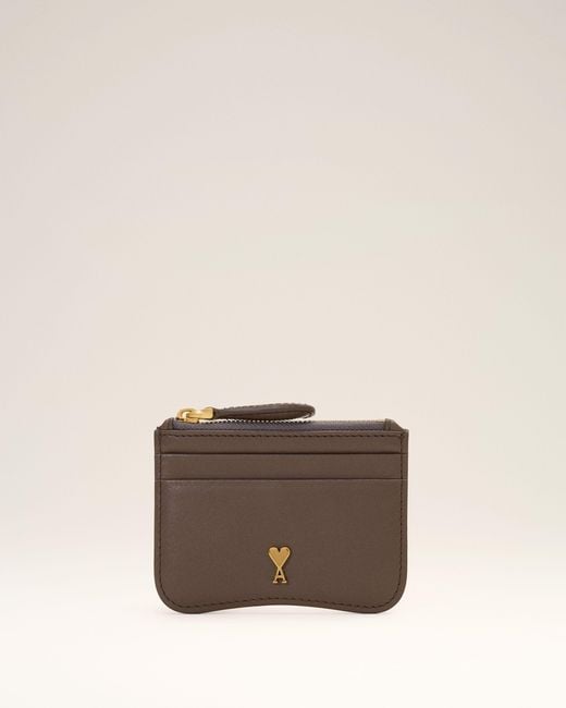 AMI Natural Paris Paris Zipped Cowhide Leather Card Holder