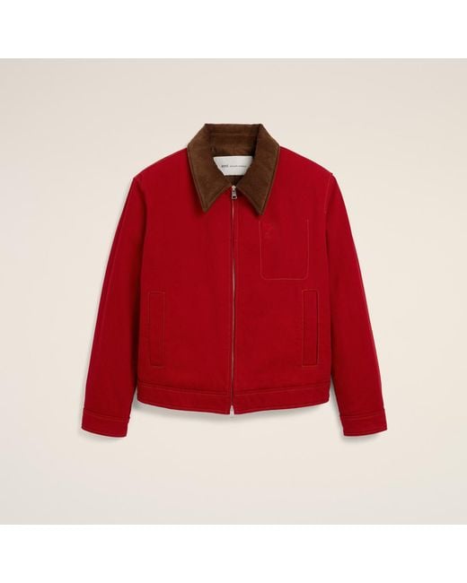 AMI Red Cotton Zipped Jacket With Ami De Coeur for men