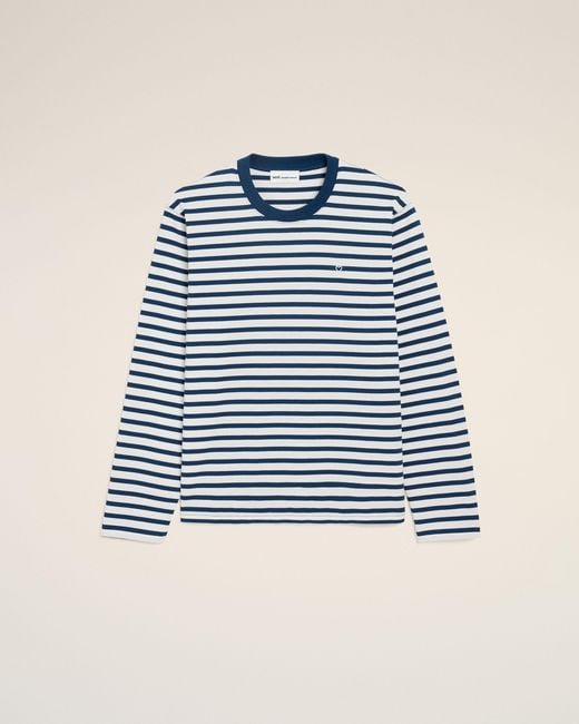 AMI Blue Cotton Long Sleeves Mariniere Ami De Coeur T-Shirt
