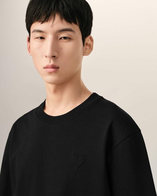 AMI Black Cotton T-Shirt With Embossed Ami De Coeur