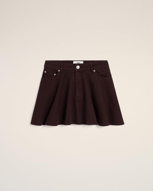 AMI Natural Burgundy Cotton Mini Skirt With Godets