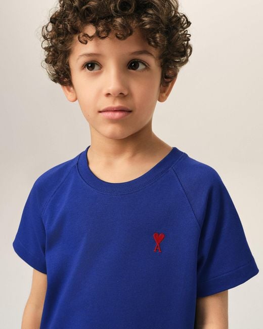 AMI Blue Cotton T-Shirt With Ami De Coeur