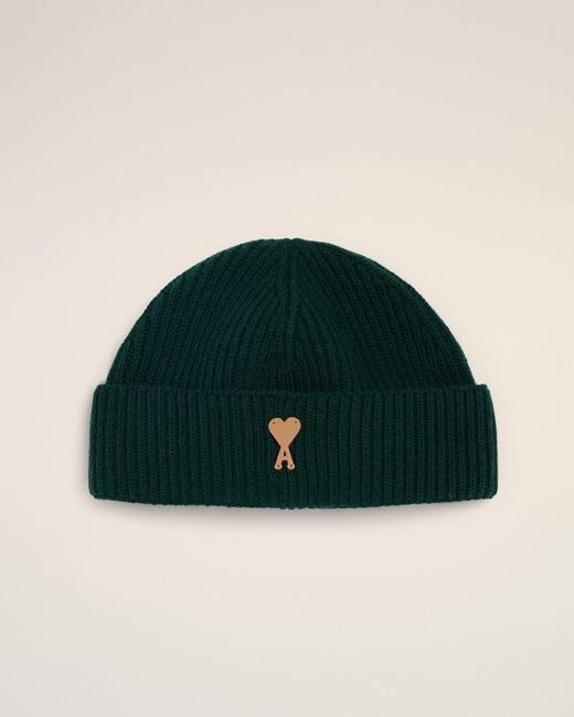AMI Green Wool Ami De Coeur Beanie for men