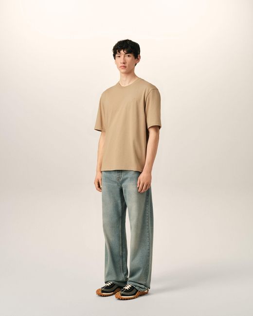 AMI Natural Cotton T-Shirt With Embossed Ami De Coeur