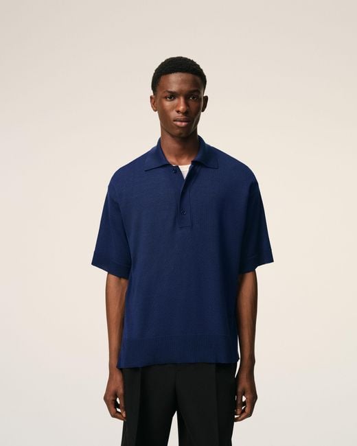 AMI Blue Thin Wool Short Sleeves Ami De Coeur Polo