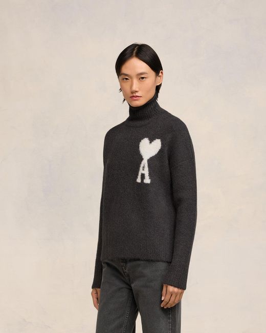 AMI Gray Off- Ami De Coeur Funnel Neck Sweater