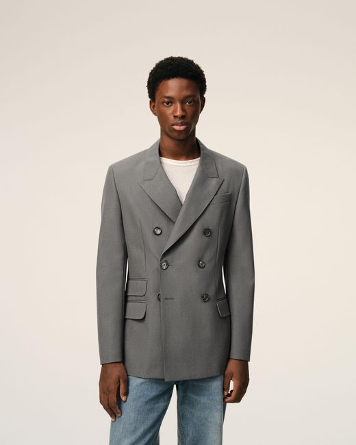 AMI Gray New Wool Double Breasted Straight Jacket for men