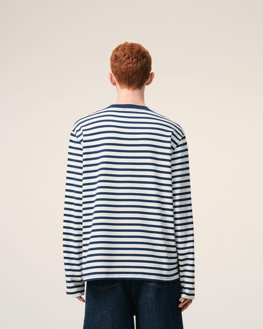 AMI Blue Cotton Long Sleeves Mariniere Ami De Coeur T-Shirt
