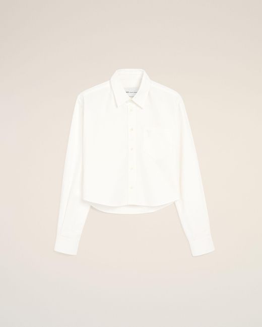 AMI Natural Cotton Cropped Shirt With Embossed Ami De Coeur