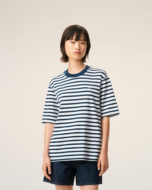 AMI Blue Cotton Boxy Fit Mariniere Ami De Coeur T-Shirt