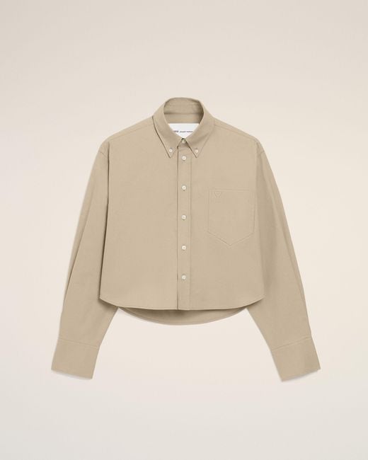 AMI Natural Cotton Cropped Embossed Ami De Coeur Shirt