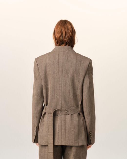 AMI Natural Double Breasted Striped Wool Blazer