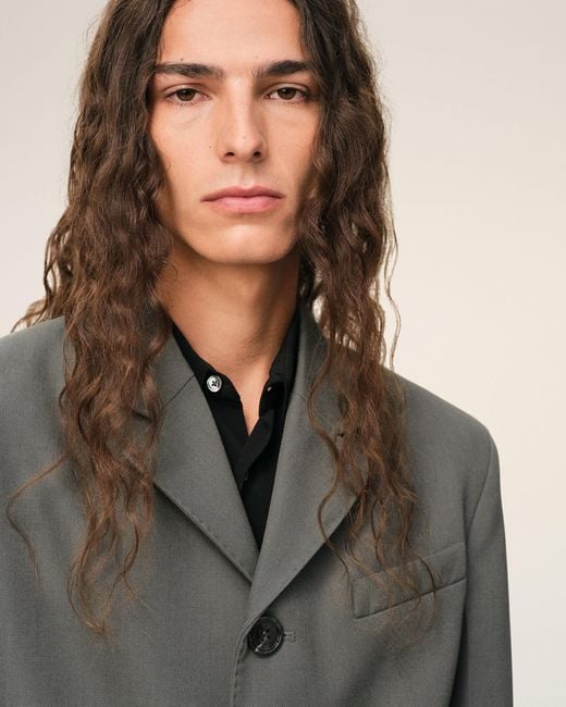 AMI Gray New Wool Single Breasted Straight Jacket for men