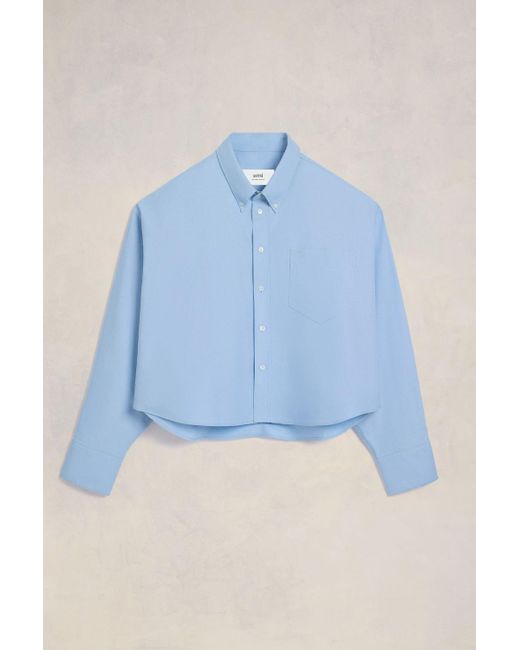 AMI Blue Cropped Ami De Coeur Shirt for men