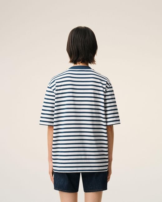 AMI Blue Cotton Boxy Fit Mariniere Ami De Coeur T-Shirt