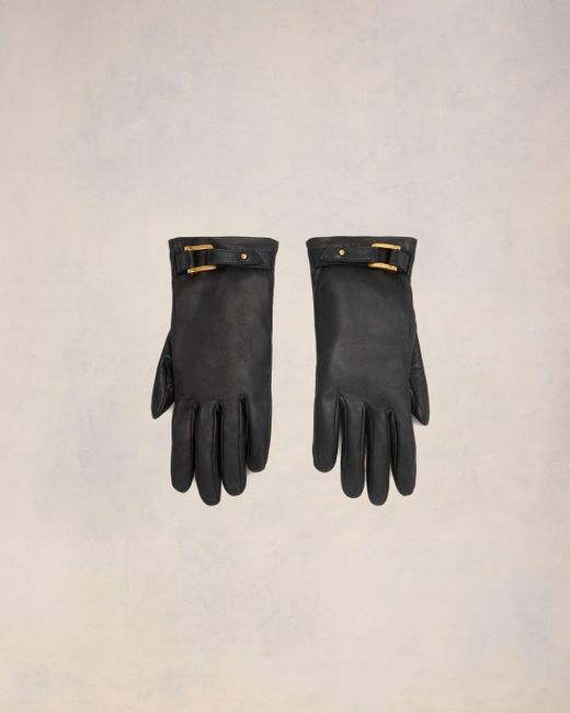 AMI Black Leather Strap Detail Gloves