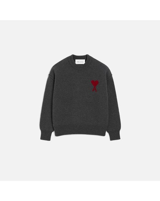 Pull Col Rond Avec Ami De Coeur Contraste En Laine AMI en coloris Blue