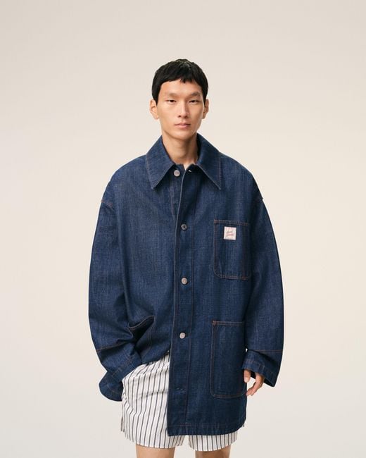 AMI Blue Cotton Heritage Label Worker Jacket