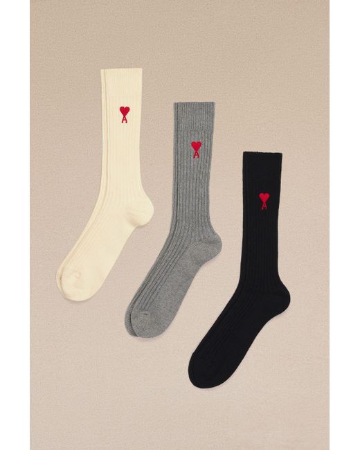 AMI Natural Three Pack Ami De Coeurs Socks for men