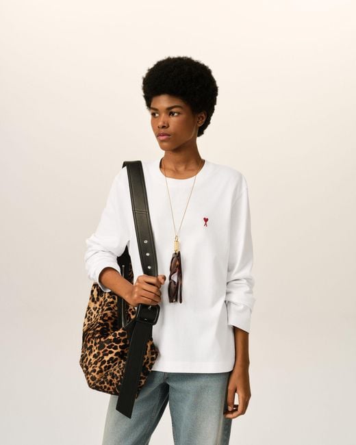 AMI Natural Cotton Longsleeves T-Shirt With Ami De Coeur