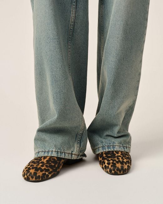 AMI Natural Leopard Printed Flat Cowhide Leather Shoes