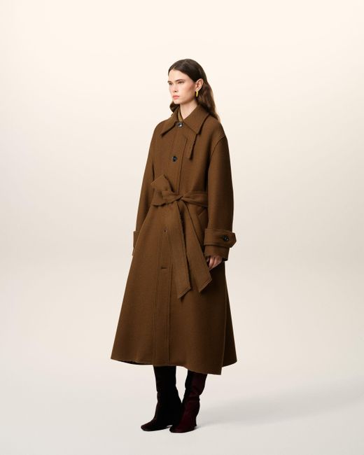 AMI Brown Wool Belted Mac