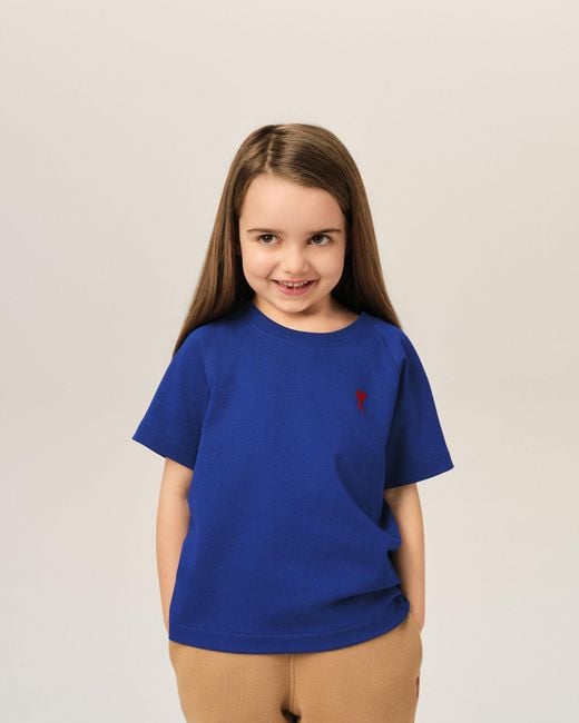 AMI Blue Cotton T-Shirt With Ami De Coeur