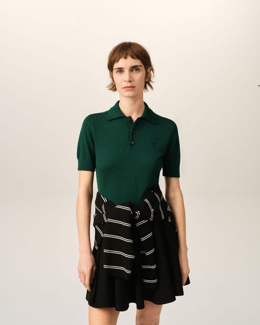 AMI Green Wool Polo With Ami De Coeur