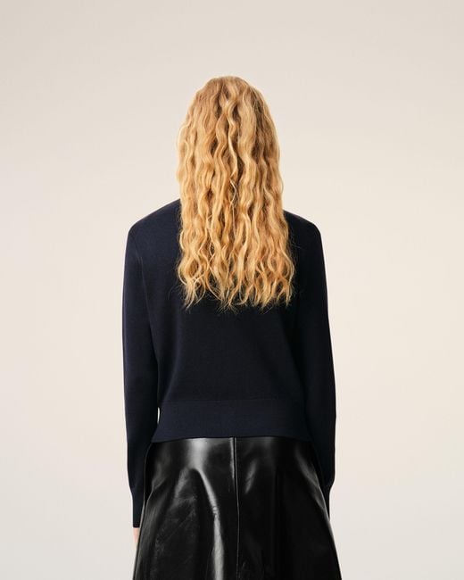 AMI Blue Crewneck Wool Cardigan With Ami De Coeur