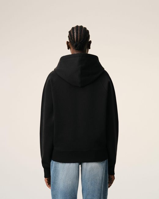 AMI Black Zipped Cotton Hoodie With Embossed Ami De Coeur
