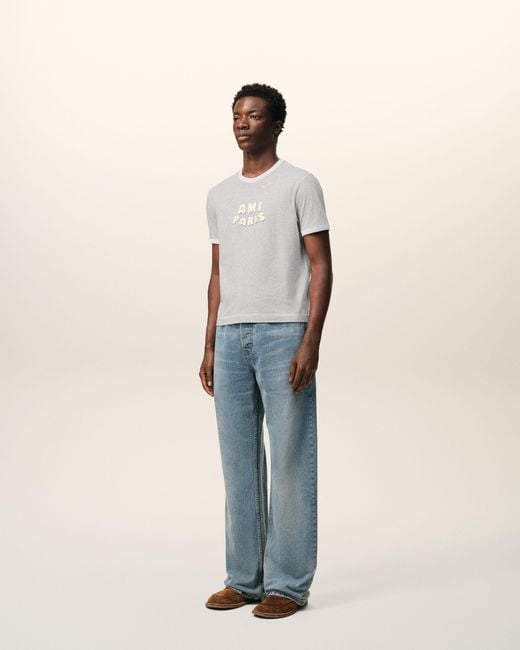 AMI Gray Cotton Knitted Patch T-Shirt