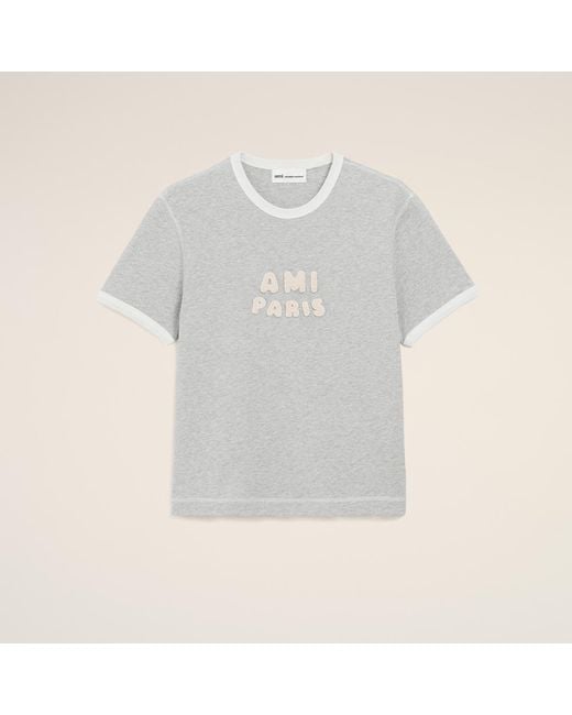 AMI Gray Cotton Knitted Patch T-Shirt
