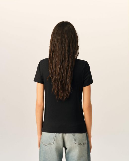 AMI Black Cotton Ami De Coeur Cropped T-Shirt